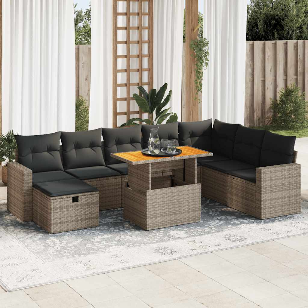 9-delige Loungeset met kussens poly rattan acacia grijs is nu te koop bij PeponiXL, paradijselijk wonen!