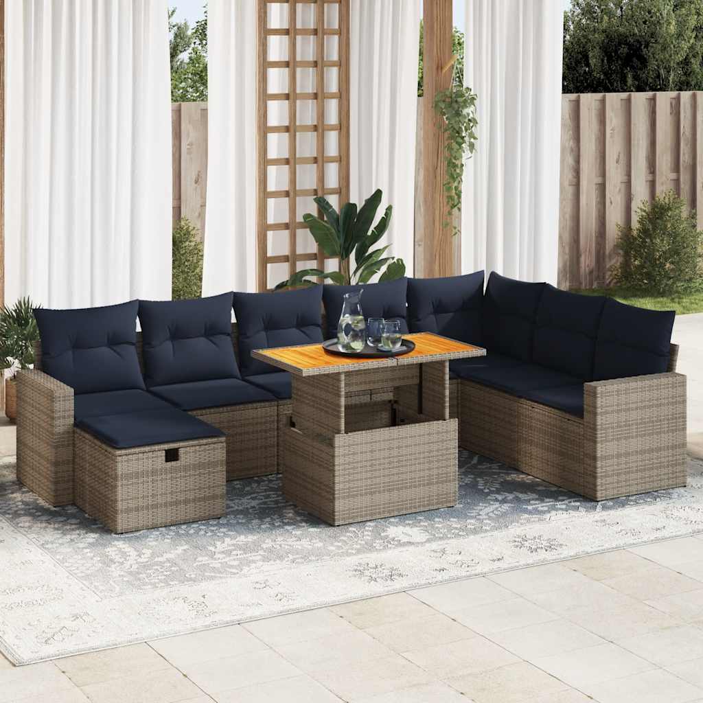 9-delige Loungeset met kussens poly rattan acacia grijs is nu te koop bij PeponiXL, paradijselijk wonen!
