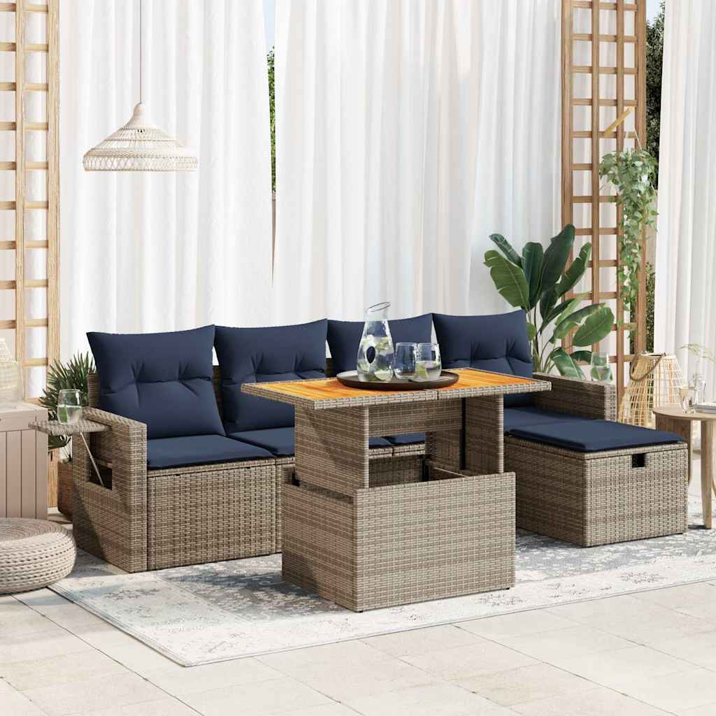 6-delige Loungeset met kussens poly rattan acacia grijs is nu te koop bij PeponiXL, paradijselijk wonen!