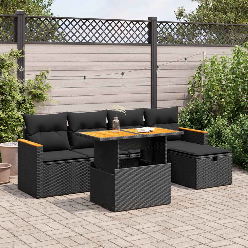 6-delige Loungeset met kussens poly rattan zwart is nu te koop bij PeponiXL, paradijselijk wonen!