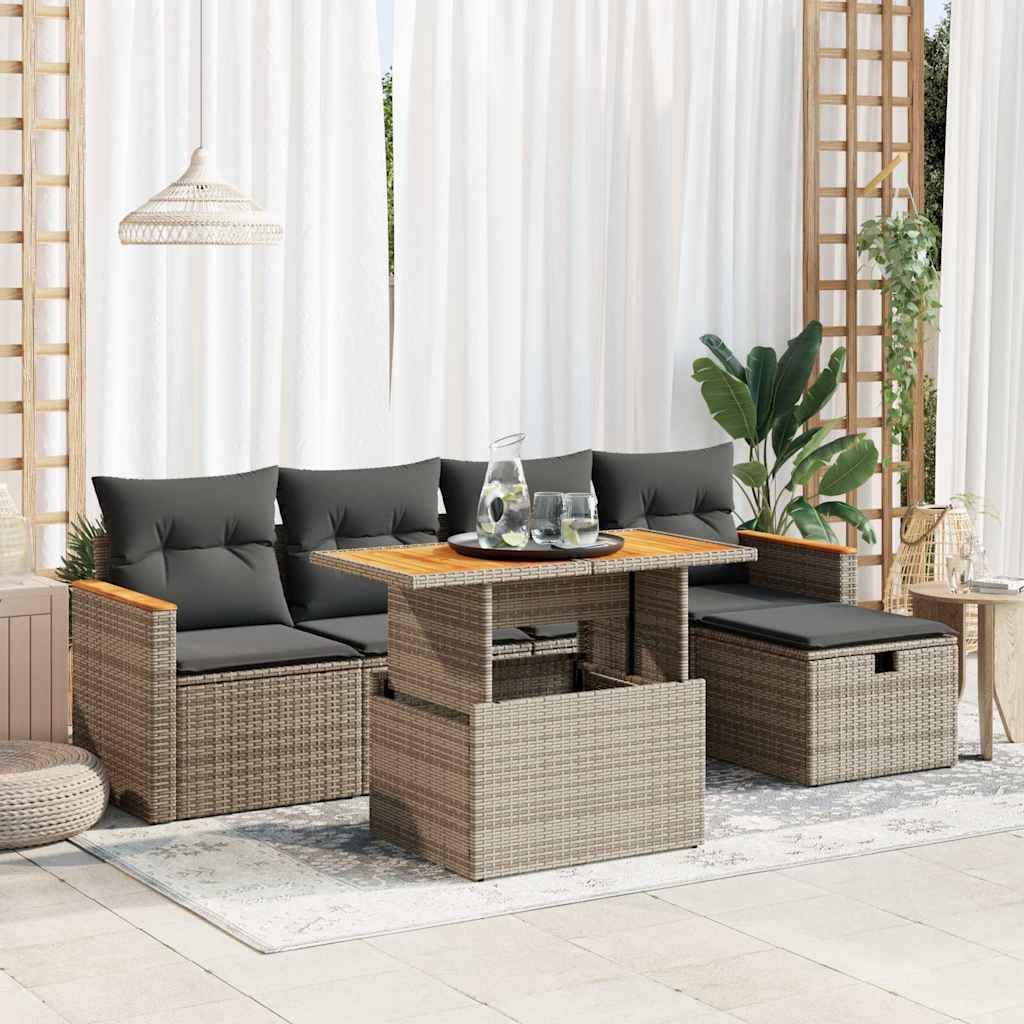 6-delige Loungeset met kussens poly rattan grijs is nu te koop bij PeponiXL, paradijselijk wonen!