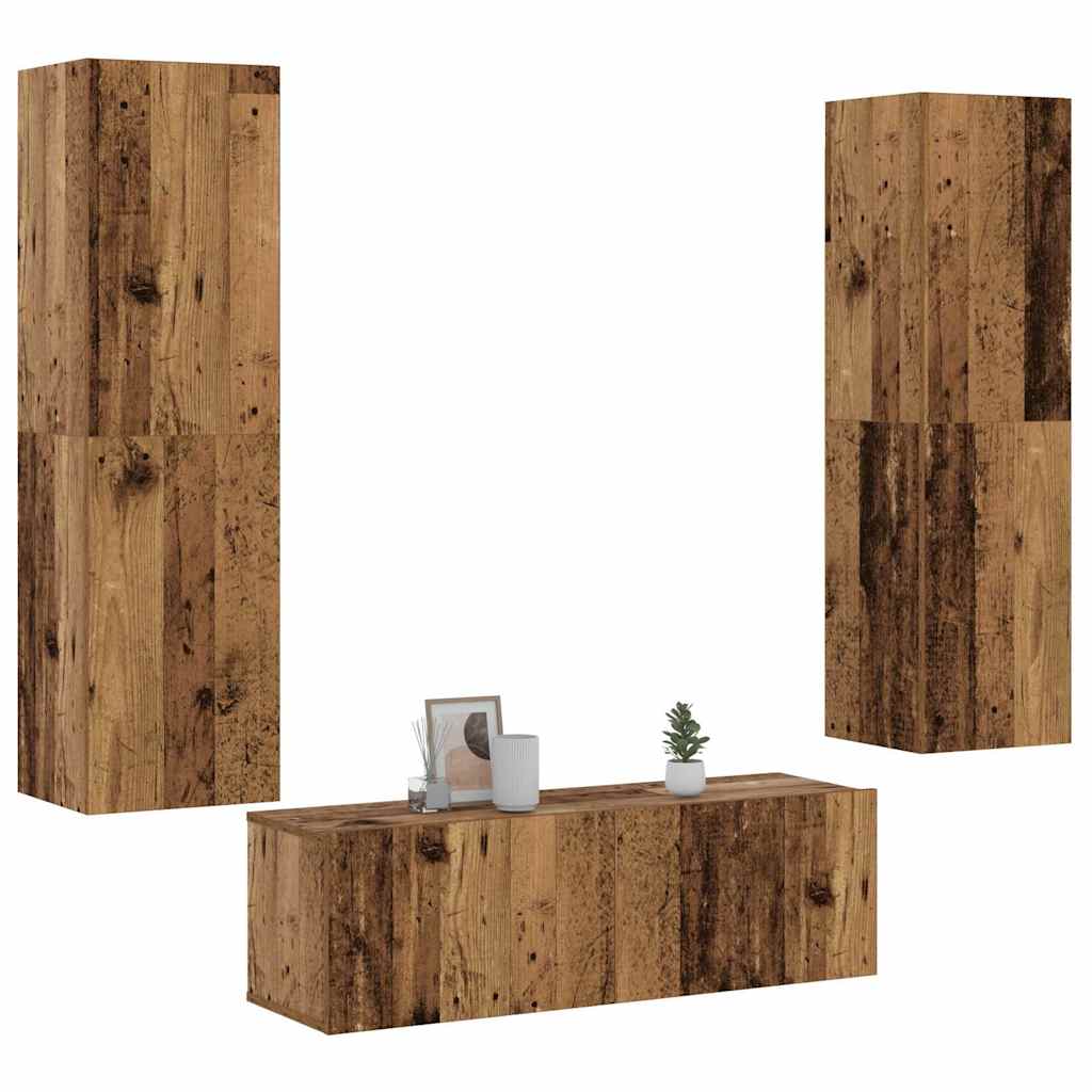 Tv-wandkasten 3 st bewerkt hout oud houtkleurig is nu te koop bij PeponiXL, paradijselijk wonen!
