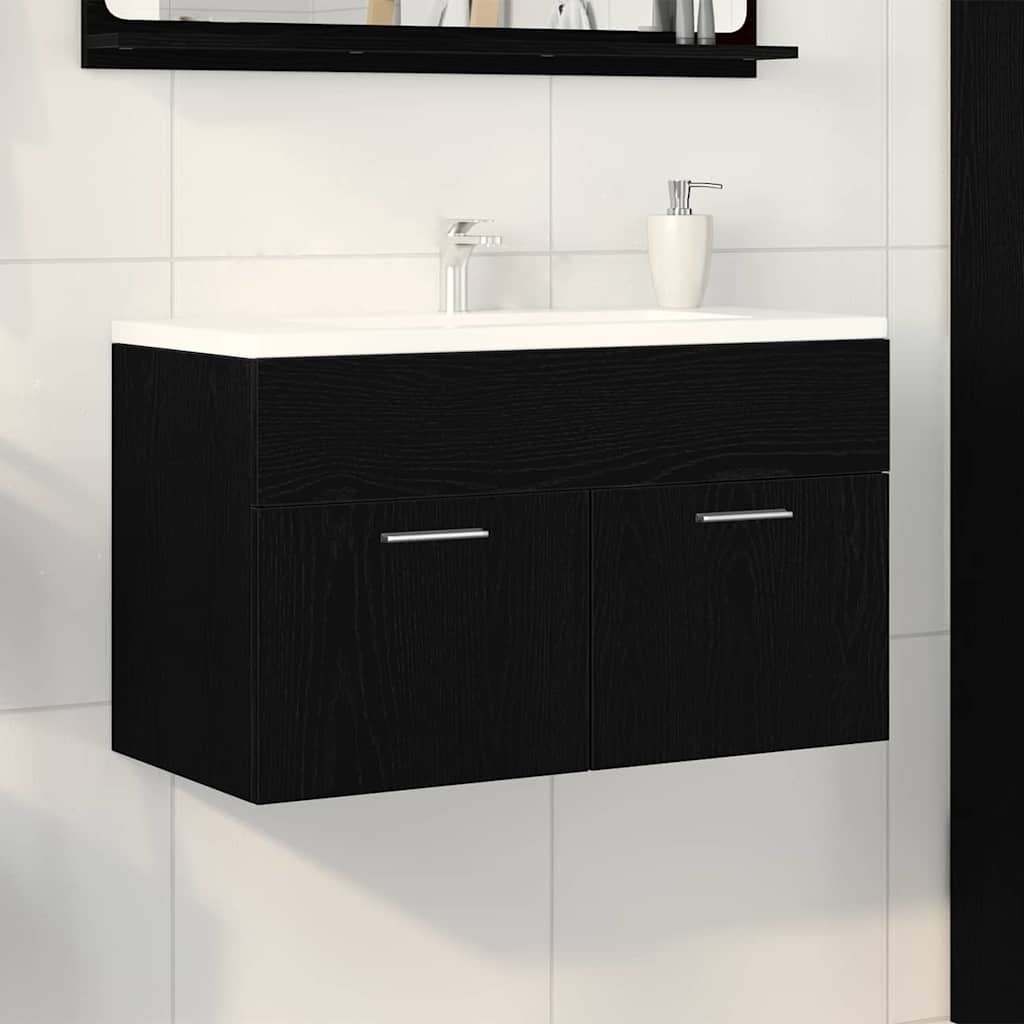 Wastafelkast Zwart Eiken 38,5 x 100 x 46 cm Bewerkt hout is nu te koop bij PeponiXL, paradijselijk wonen!