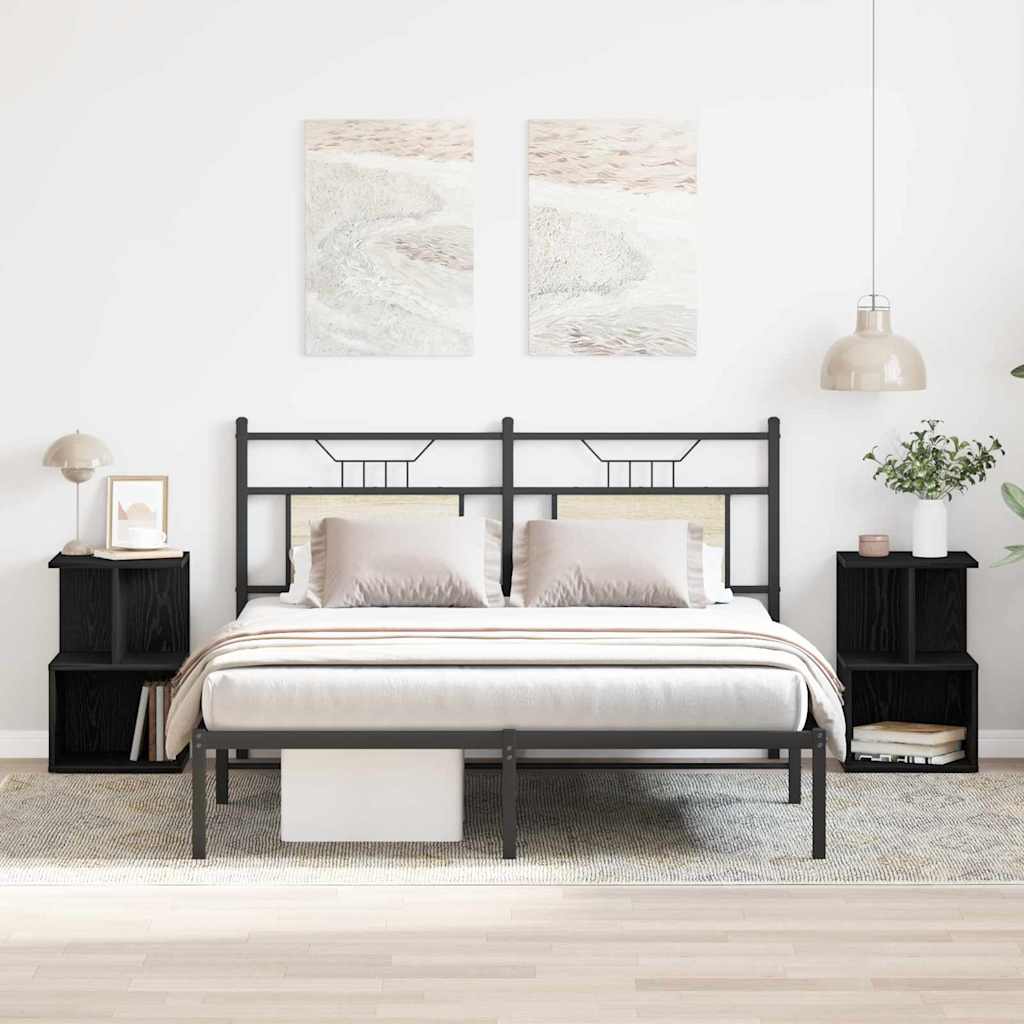 Nachtkastje 2 pcs Zwart Eiken 35 x 35 x 55 cm Bewerkt hout is nu te koop bij PeponiXL, paradijselijk wonen!