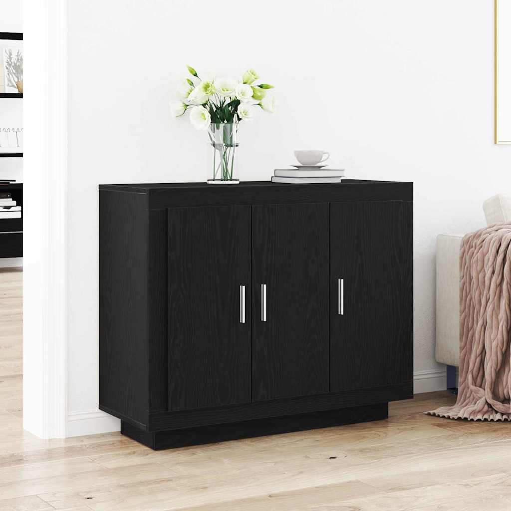 Dressoir Zwart Eiken 92 x 35 x 75 cm Bewerkt hout is nu te koop bij PeponiXL, paradijselijk wonen!