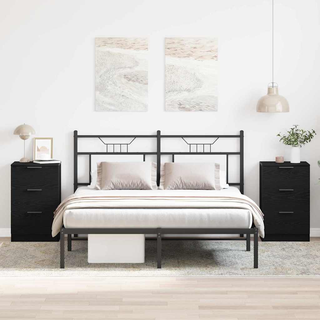 Nachtkastje 2 pcs Zwart Eiken 40 x 65 x 65 cm Bewerkt hout is nu te koop bij PeponiXL, paradijselijk wonen!