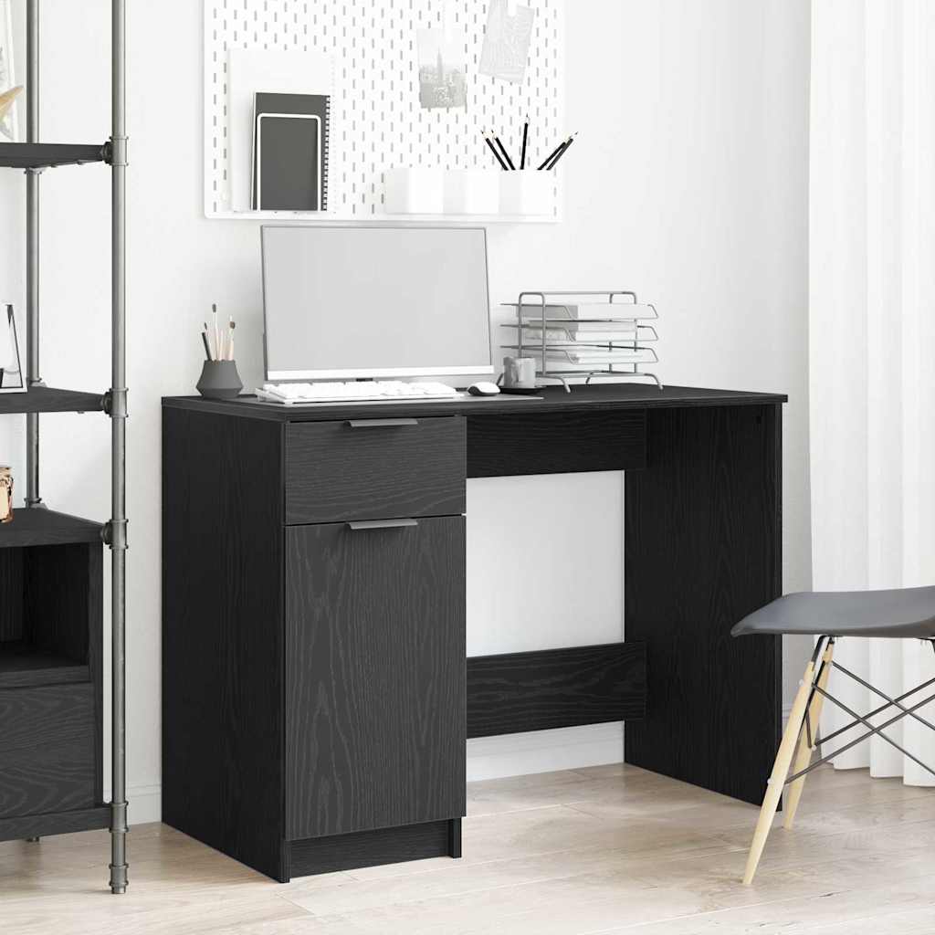 Bureau met lade Zwart Eiken 100 x 50 x 75 cm Bewerkt hout is nu te koop bij PeponiXL, paradijselijk wonen!