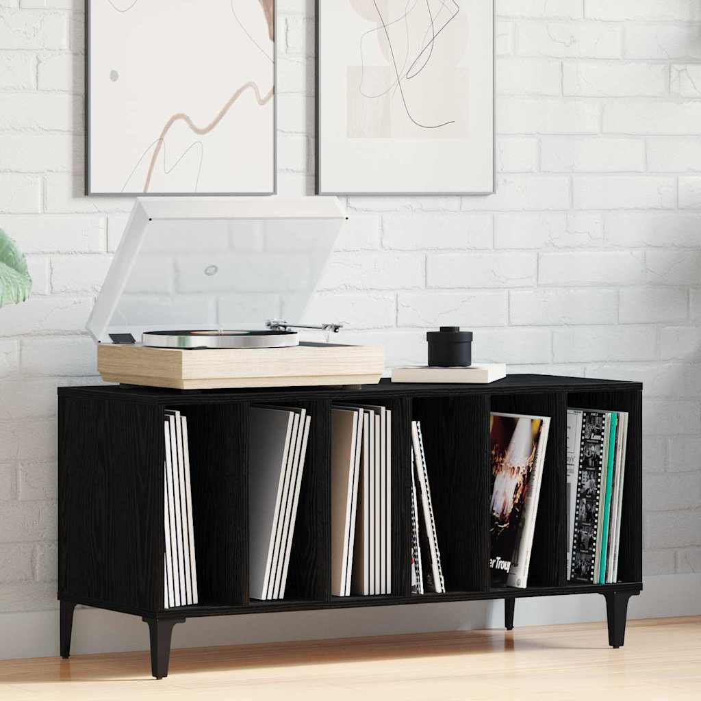 Platenkast met plank Zwart Eiken 100 x 38 x 48 cm Bewerkt hout is nu te koop bij PeponiXL, paradijselijk wonen!