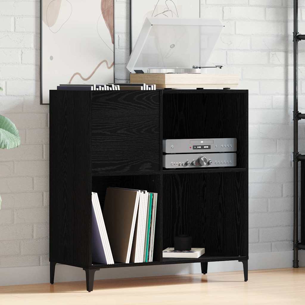 Platenkast met plank Zwart Eiken 84,5 x 38 x 89 cm Bewerkt hout is nu te koop bij PeponiXL, paradijselijk wonen!