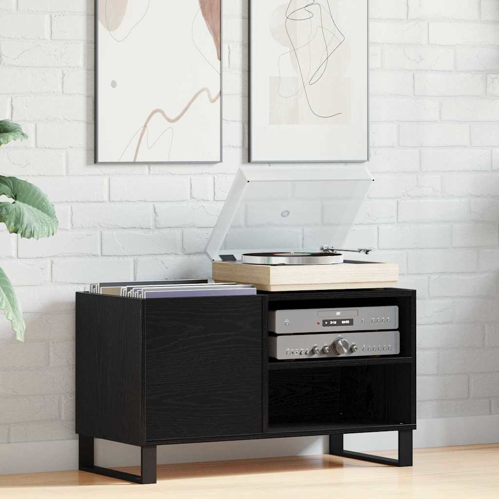 Platenkast met plank Zwart Eiken 85 x 38 x 48 cm Bewerkt hout is nu te koop bij PeponiXL, paradijselijk wonen!