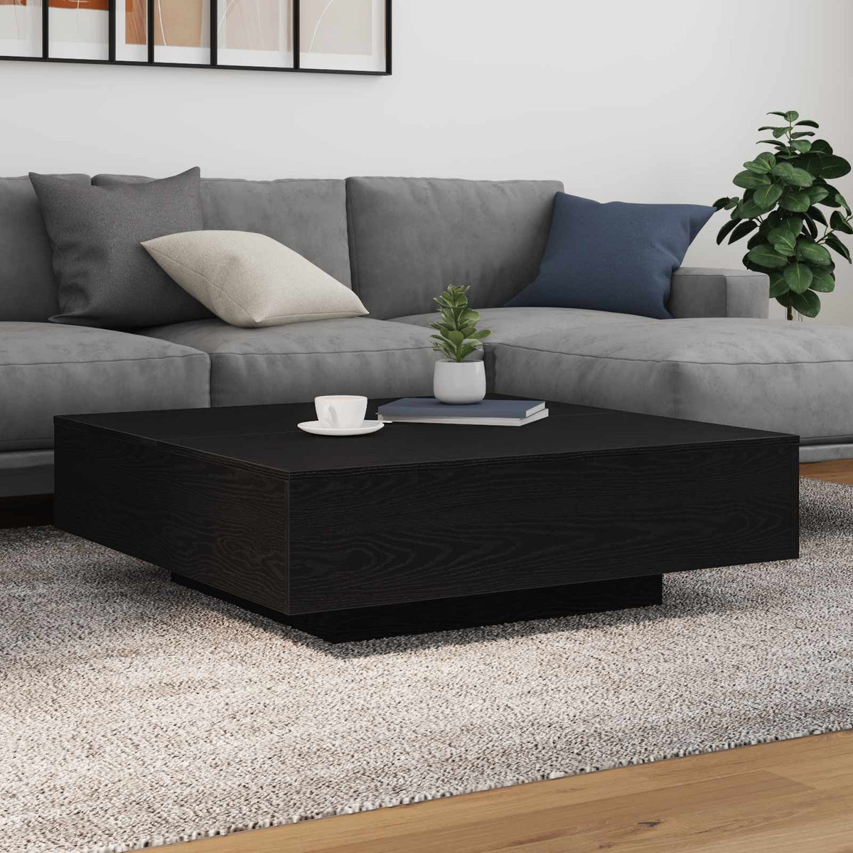 Salontafel Zwart Eiken 100 x 100 x 31 cm Bewerkt hout is nu te koop bij PeponiXL, paradijselijk wonen!