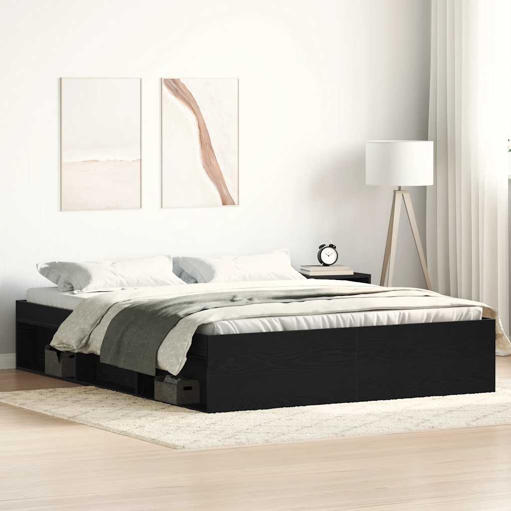 Bedframe zonder matras 150x200 cm bewerkt hout zwart eikenkleur is nu te koop bij PeponiXL, paradijselijk wonen!