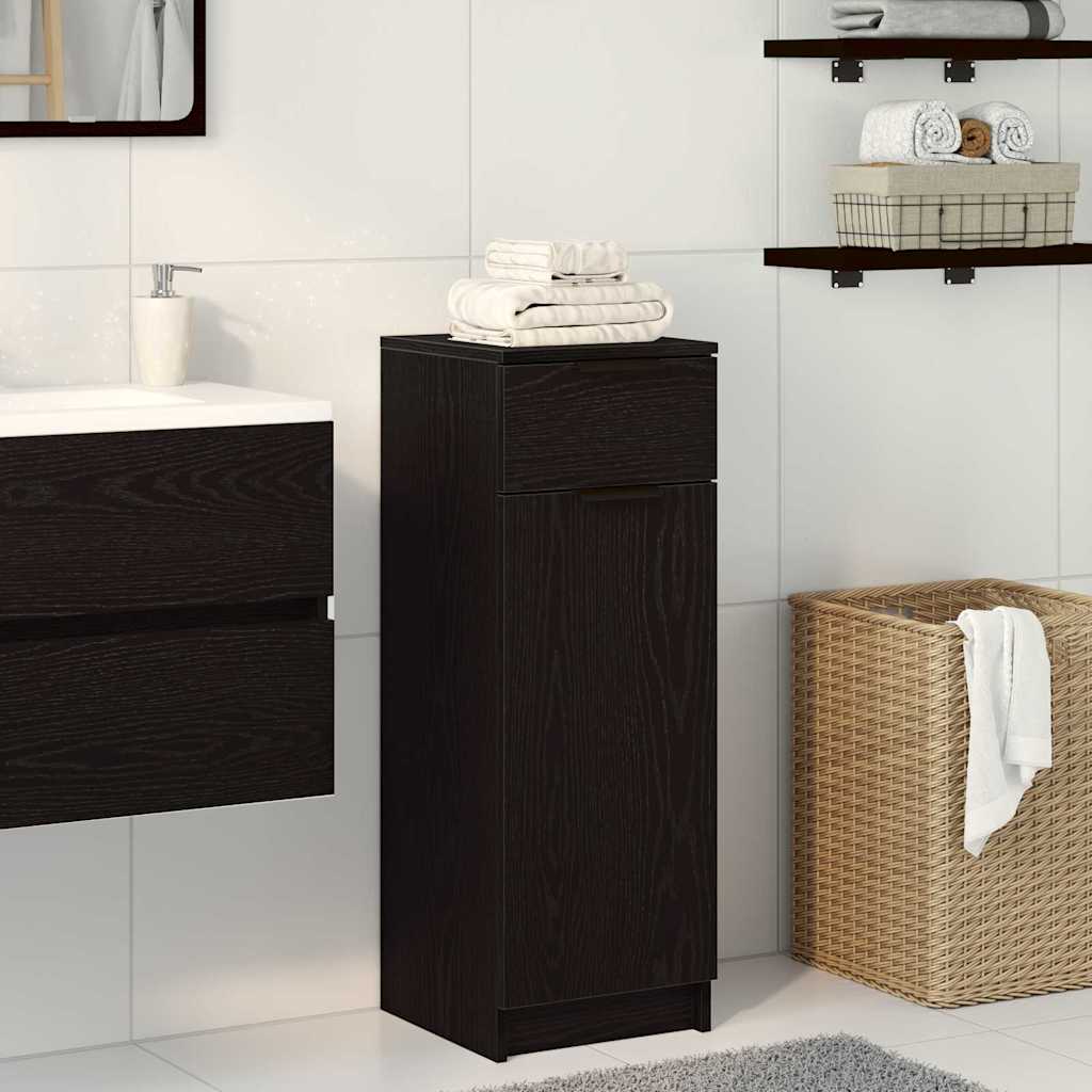 Badkamer Kast met lade Zwart eiken 32 x 34 x 90 cm Bewerkt hout is nu te koop bij PeponiXL, paradijselijk wonen!