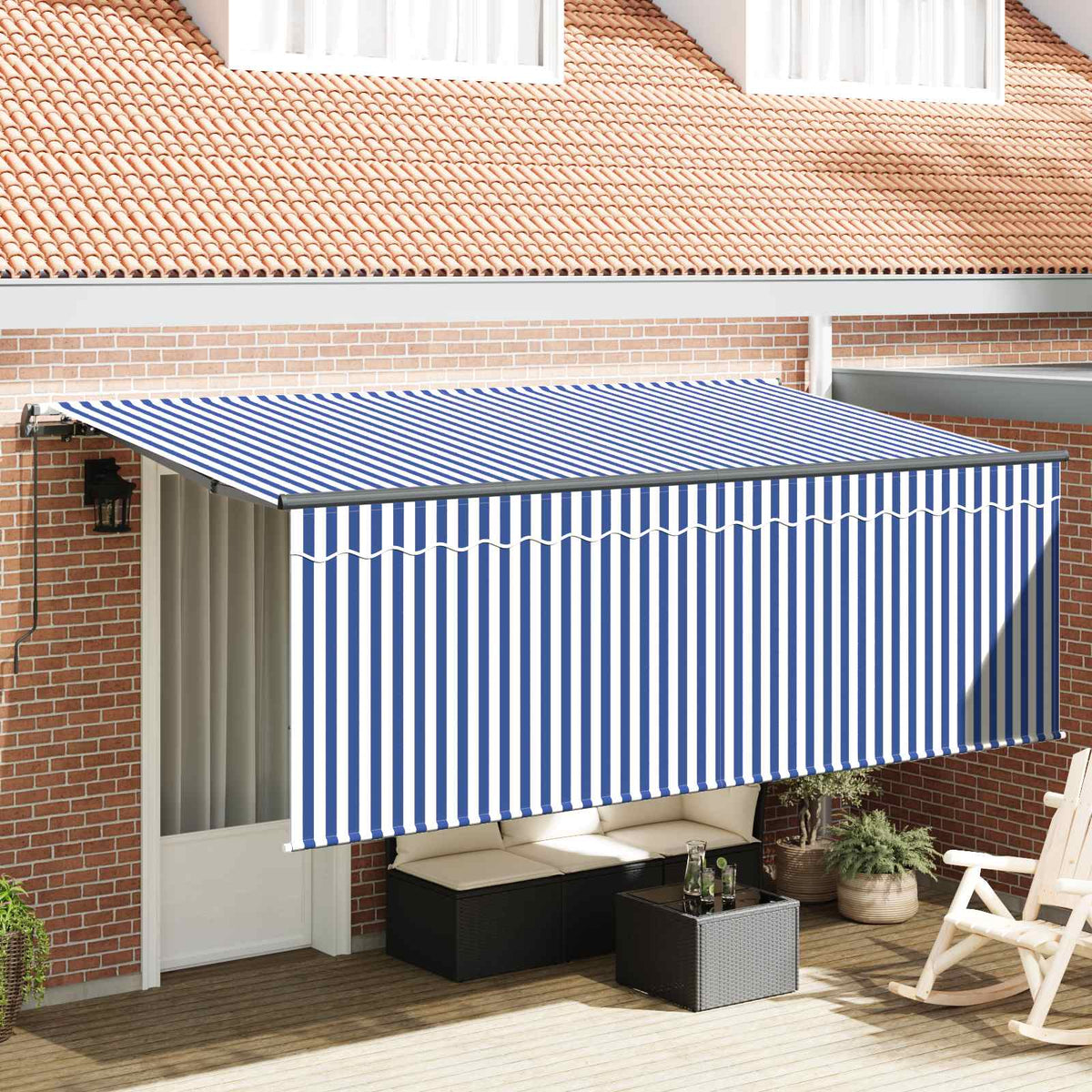 Inklapbaar Zonnescherm Gestreept Blauw 350 x 200 cm Stof is nu te koop bij PeponiXL, paradijselijk wonen!