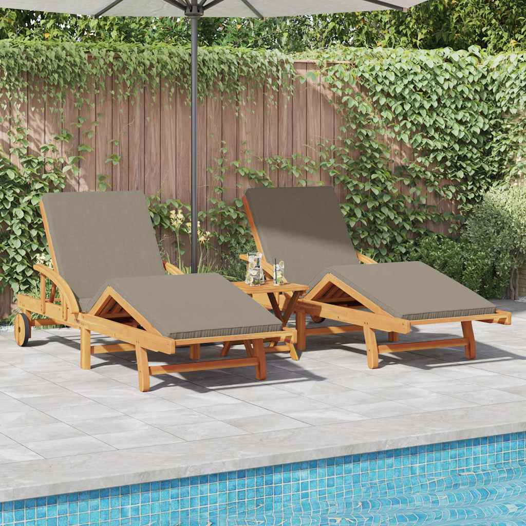 Ligstoel 2 pcs Taupe 200 x 67 x 84 cm Massief Acaciahout is nu te koop bij PeponiXL, paradijselijk wonen!
