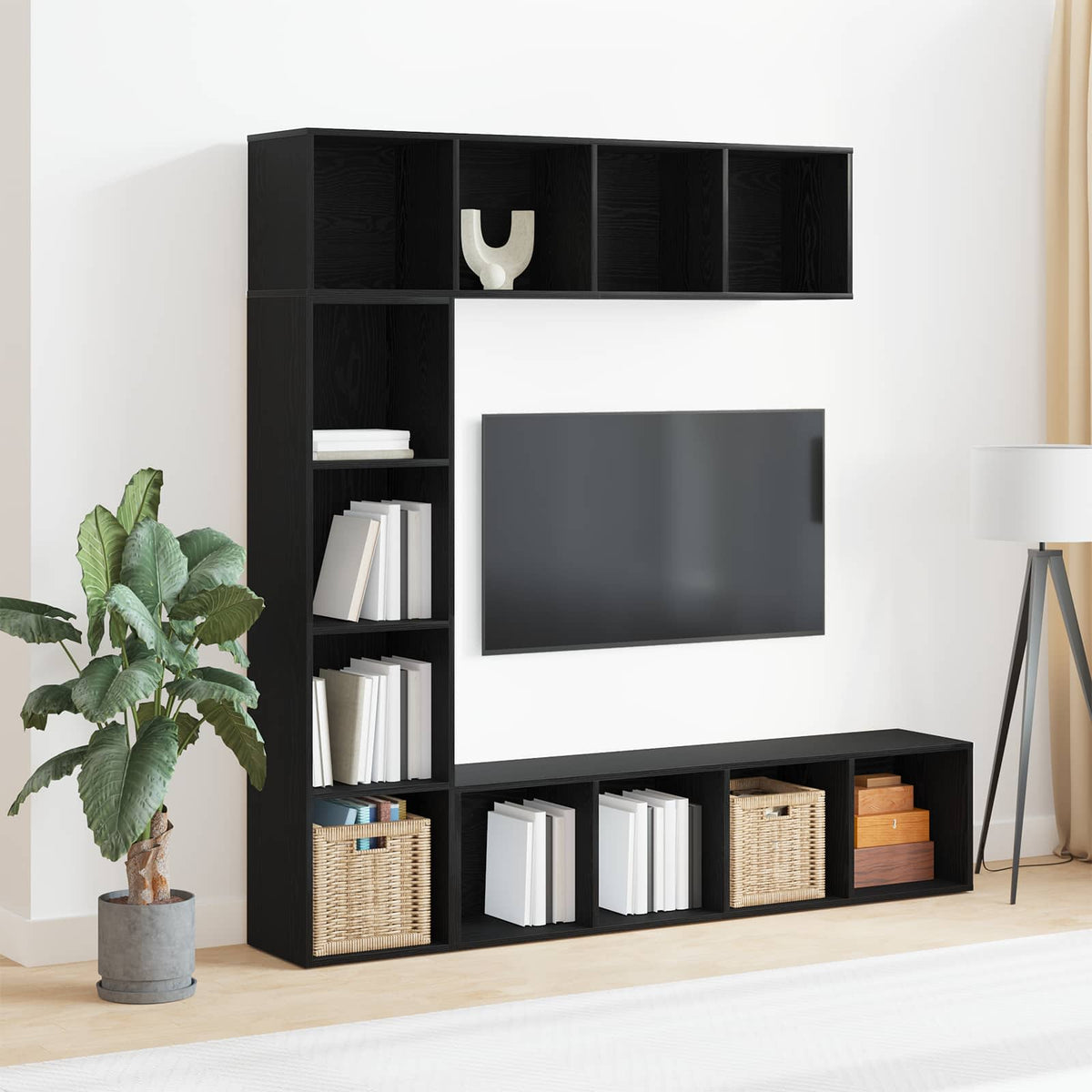 Boekenkast 3 pcs Zwart Eiken 36 x 30 x 143 cm Bewerkt hout is nu te koop bij PeponiXL, paradijselijk wonen!