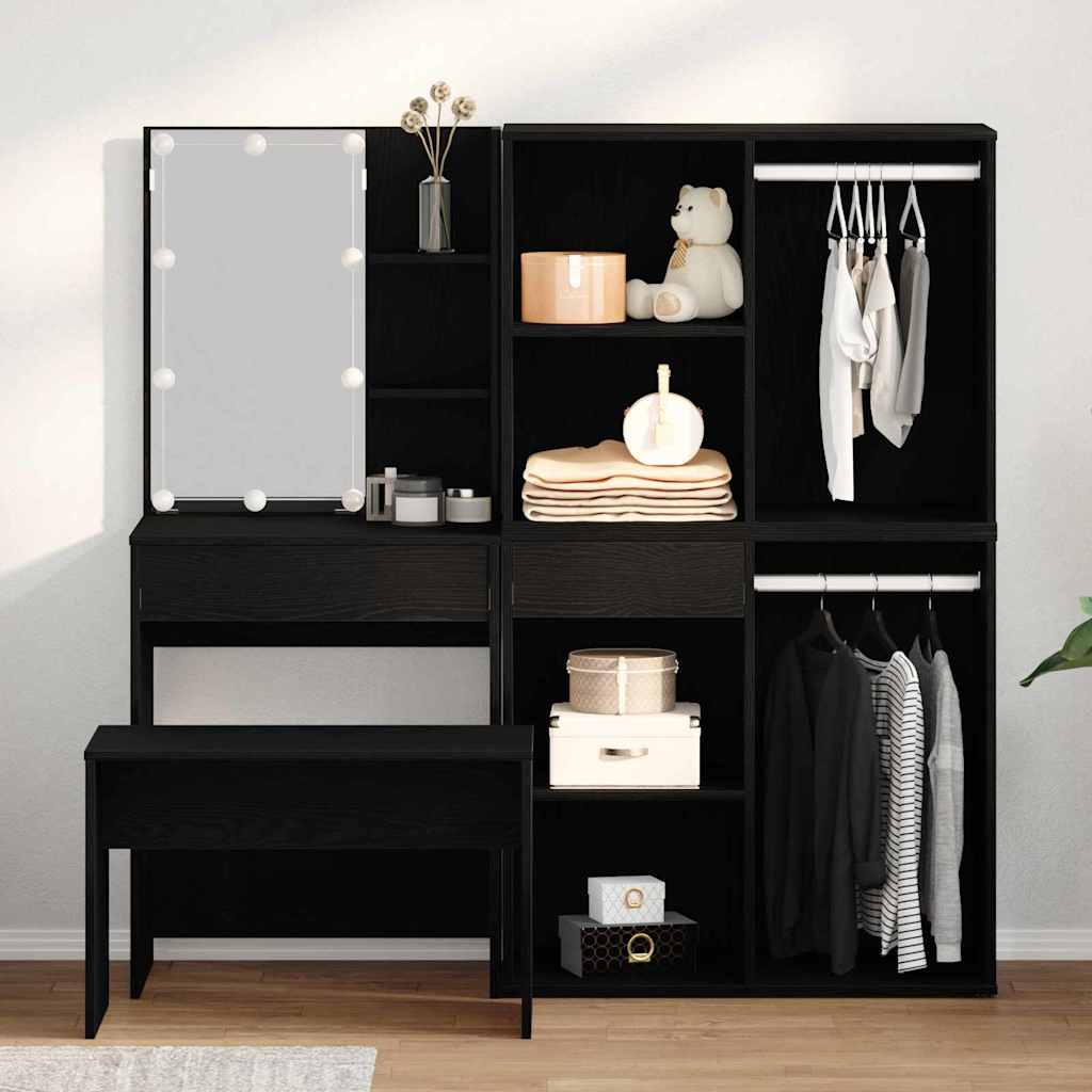 Make-up tafel set met LED 4 pcs Zwart Eiken Bewerkt hout is nu te koop bij PeponiXL, paradijselijk wonen!