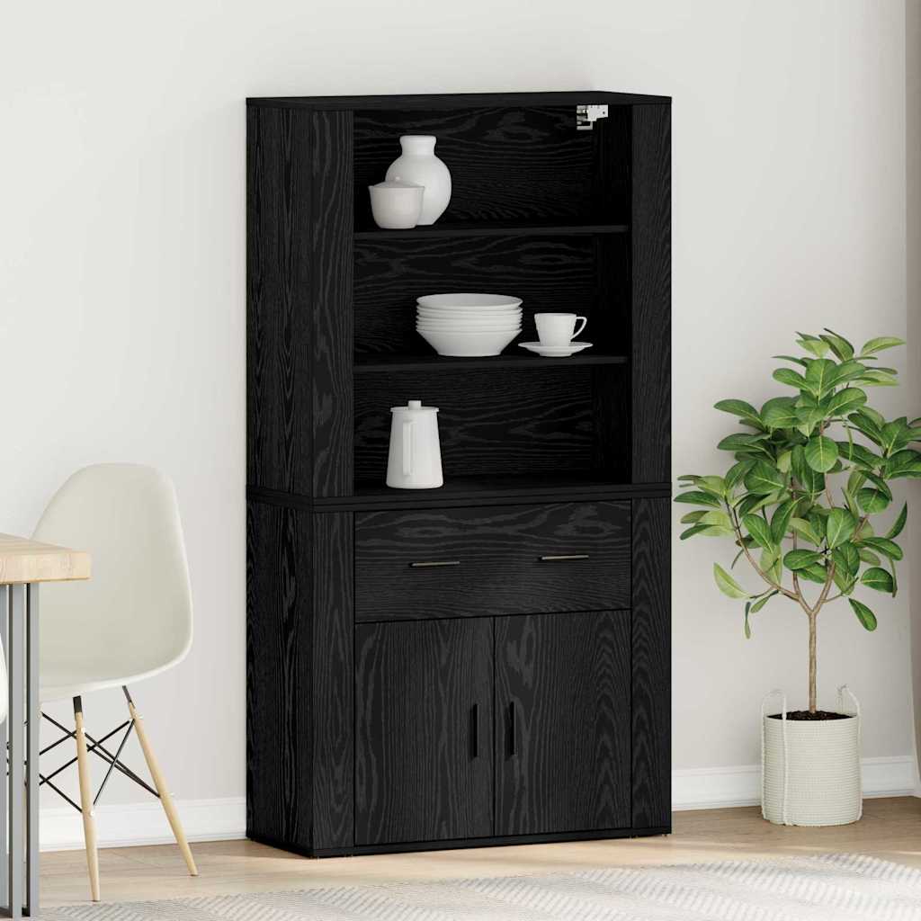 Hoge kast met lade Zwart Eiken 80 x 33 x 150 cm Bewerkt hout is nu te koop bij PeponiXL, paradijselijk wonen!