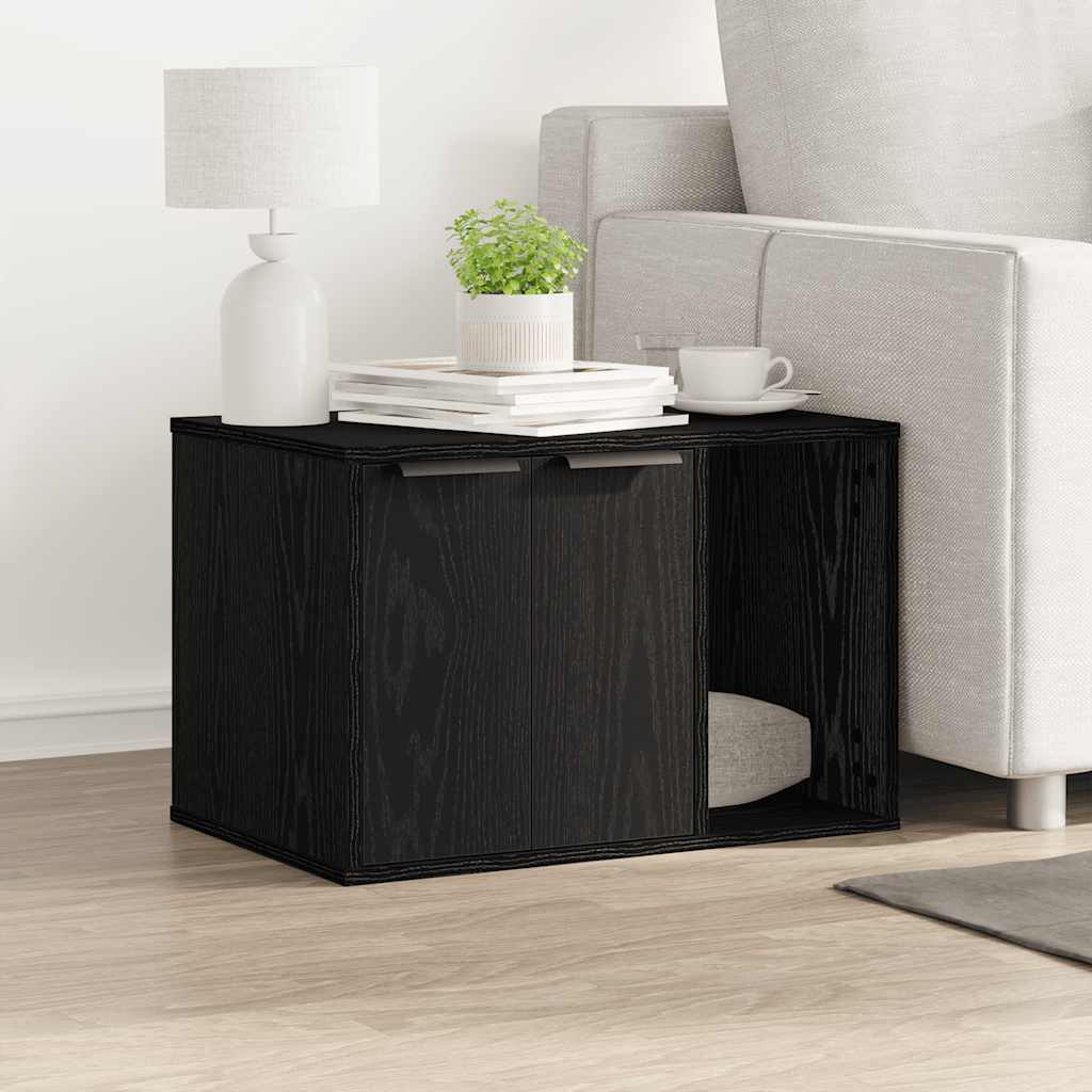 Kattenbakomheining zwart eiken 60x40x40 cm bewerkt hout is nu te koop bij PeponiXL, paradijselijk wonen!