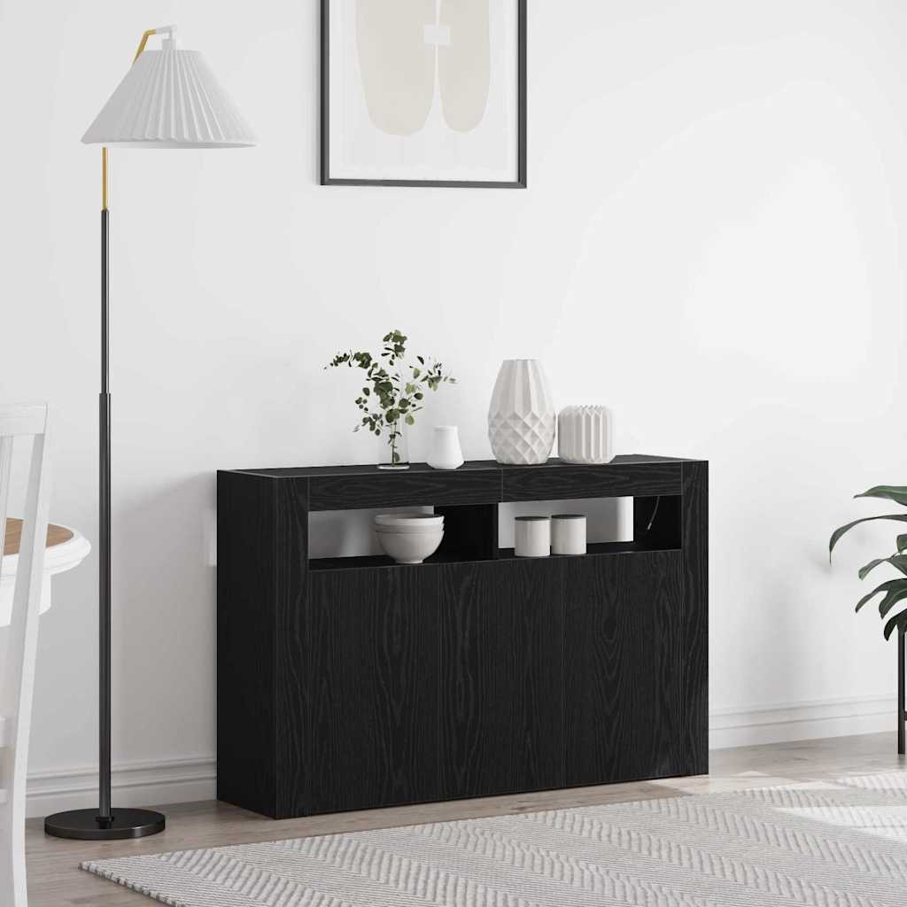 Dressoir Zwart Eiken 116 x 30 x 75 cm Bewerkt hout is nu te koop bij PeponiXL, paradijselijk wonen!