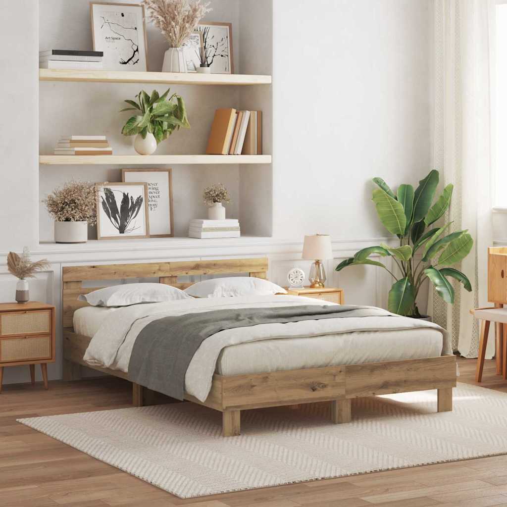 Bedframe met hoofdeinde Artisan Eiken 140 x 200 cm Bewerkt hout is nu te koop bij PeponiXL, paradijselijk wonen!