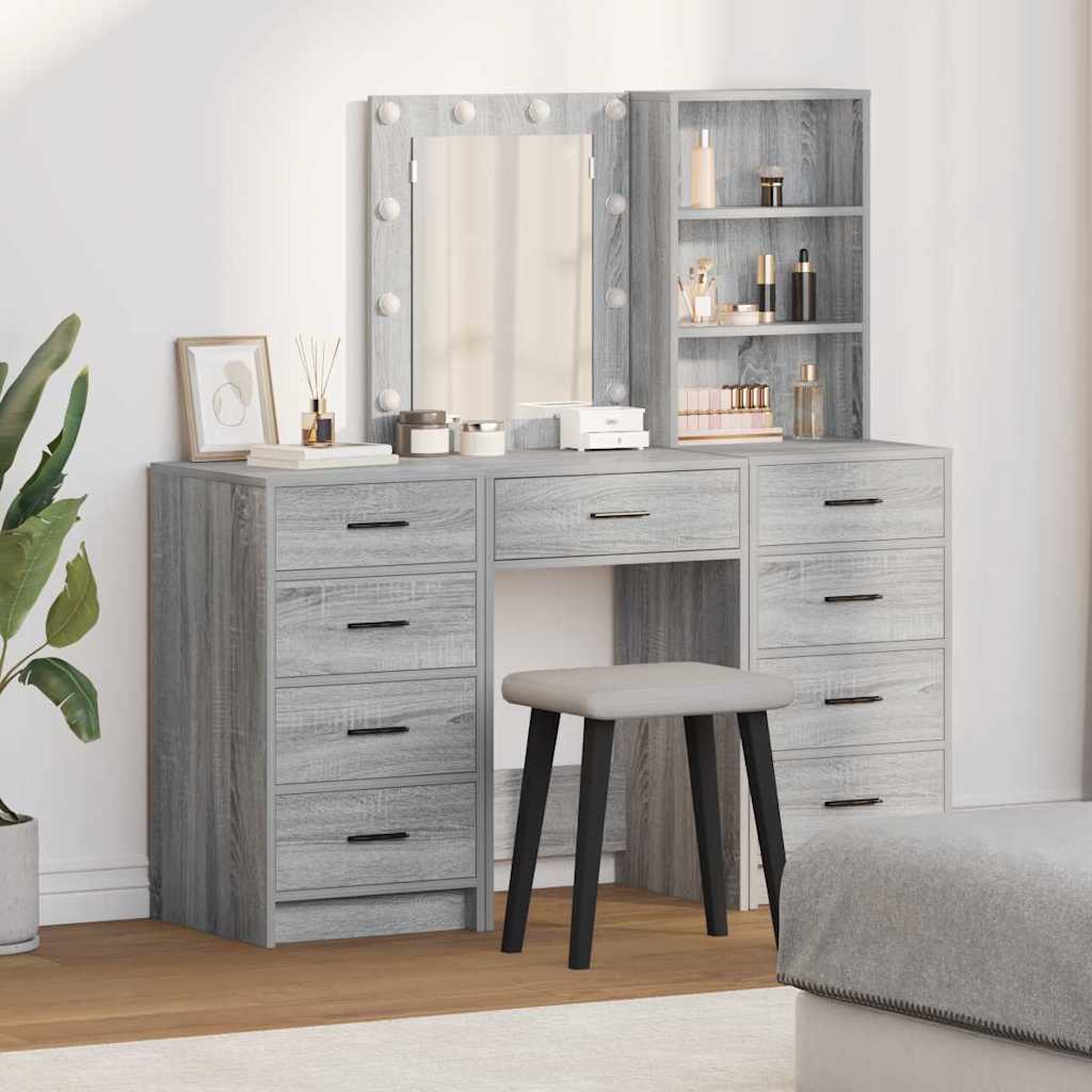 Plafondtafel met spiegellichten 3 pcs Grijs Bewerkt hout is nu te koop bij PeponiXL, paradijselijk wonen!