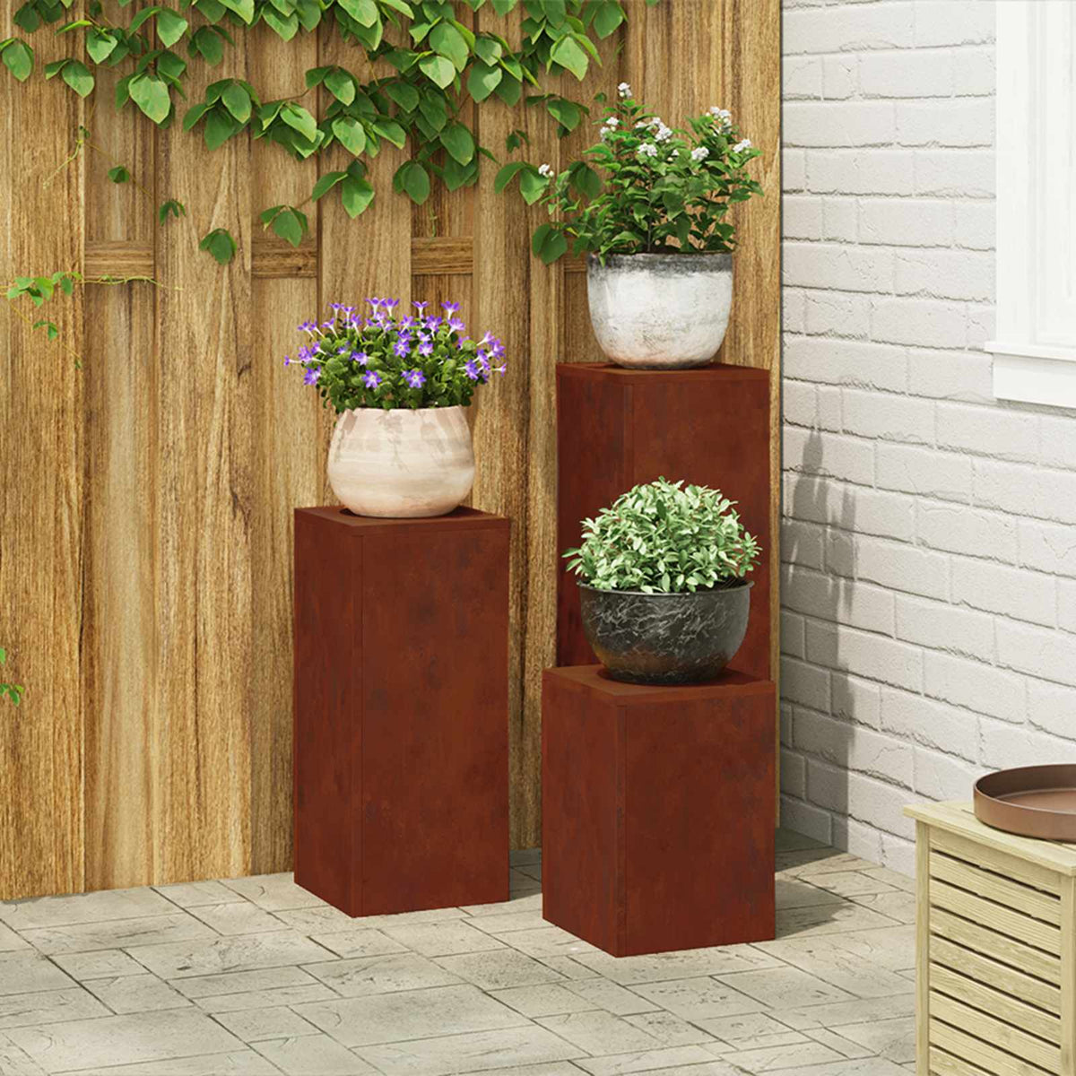 vidaXL Plantenstandaard 3 st Roestkleurig 24 x 24 x 75 cm