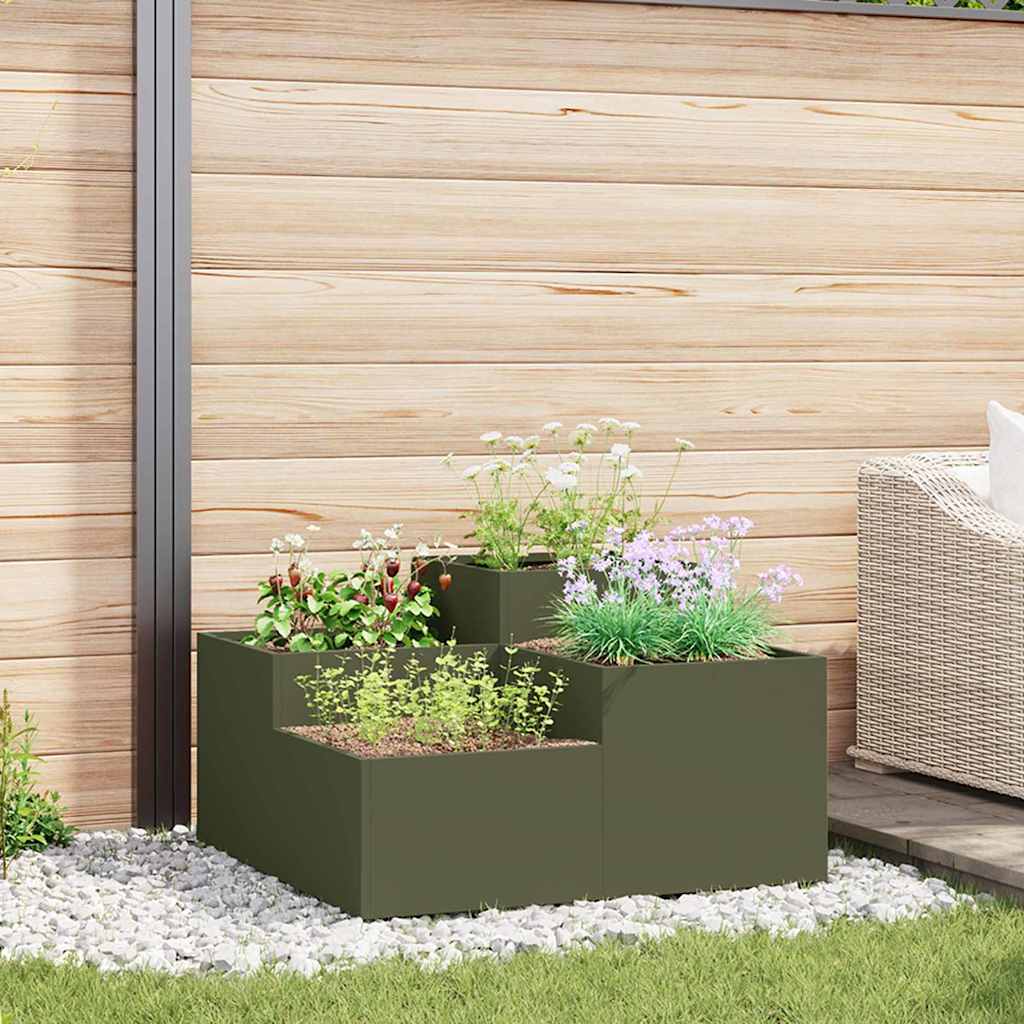 Tuin Bloempot Olijfgroen 80 x 80 x 48 cm Staal is nu te koop bij PeponiXL, paradijselijk wonen!
