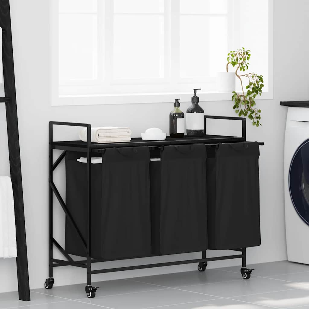 Wasmand 3 vakken met planken zwart eikenkleurig is nu te koop bij PeponiXL, paradijselijk wonen!