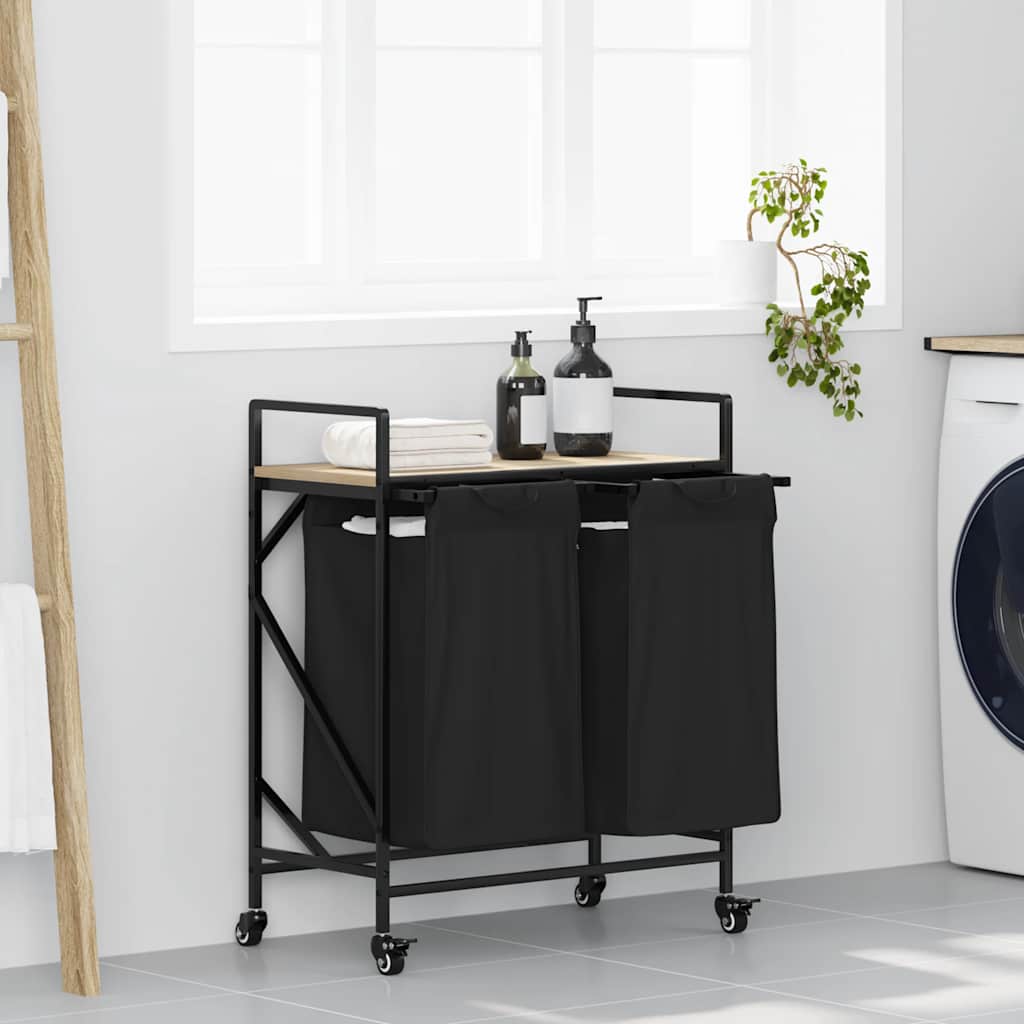 Wasmand 2 vakken met planken sonoma eikenkleurig is nu te koop bij PeponiXL, paradijselijk wonen!