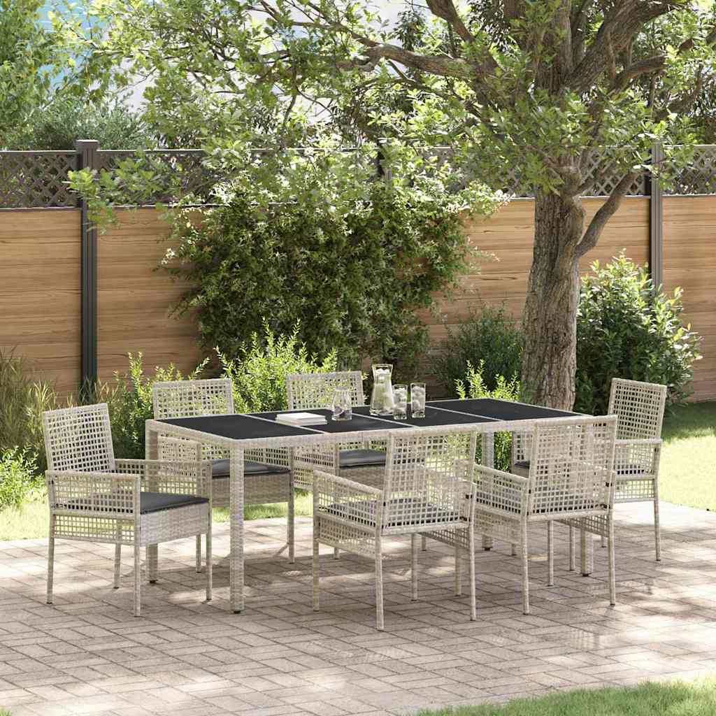 Tuin eettafelset 7 pcs Lichtgrijs poly rattan is nu te koop bij PeponiXL, paradijselijk wonen!