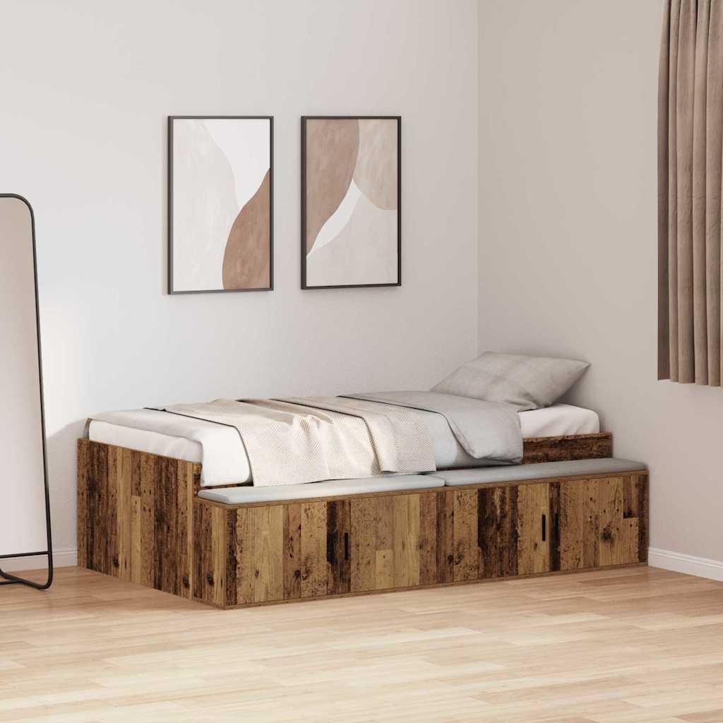 Bedframe met lade met opslag Oud Hout 90 x 200 cm Bewerkt hout is nu te koop bij PeponiXL, paradijselijk wonen!