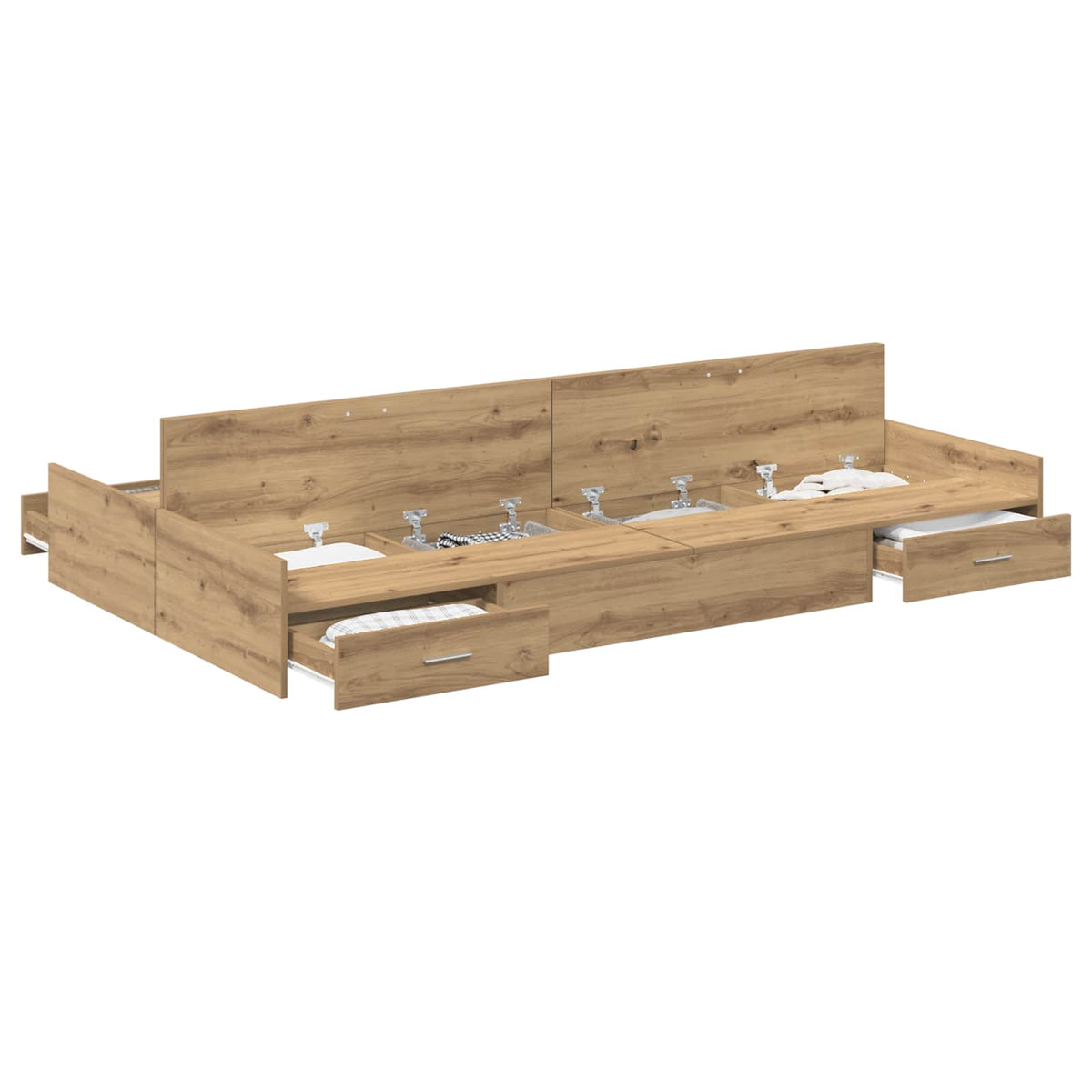 Opbergbedframe met lade Artisan Eiken 120 x 200 cm Bewerkt hout is nu te koop bij PeponiXL, paradijselijk wonen!