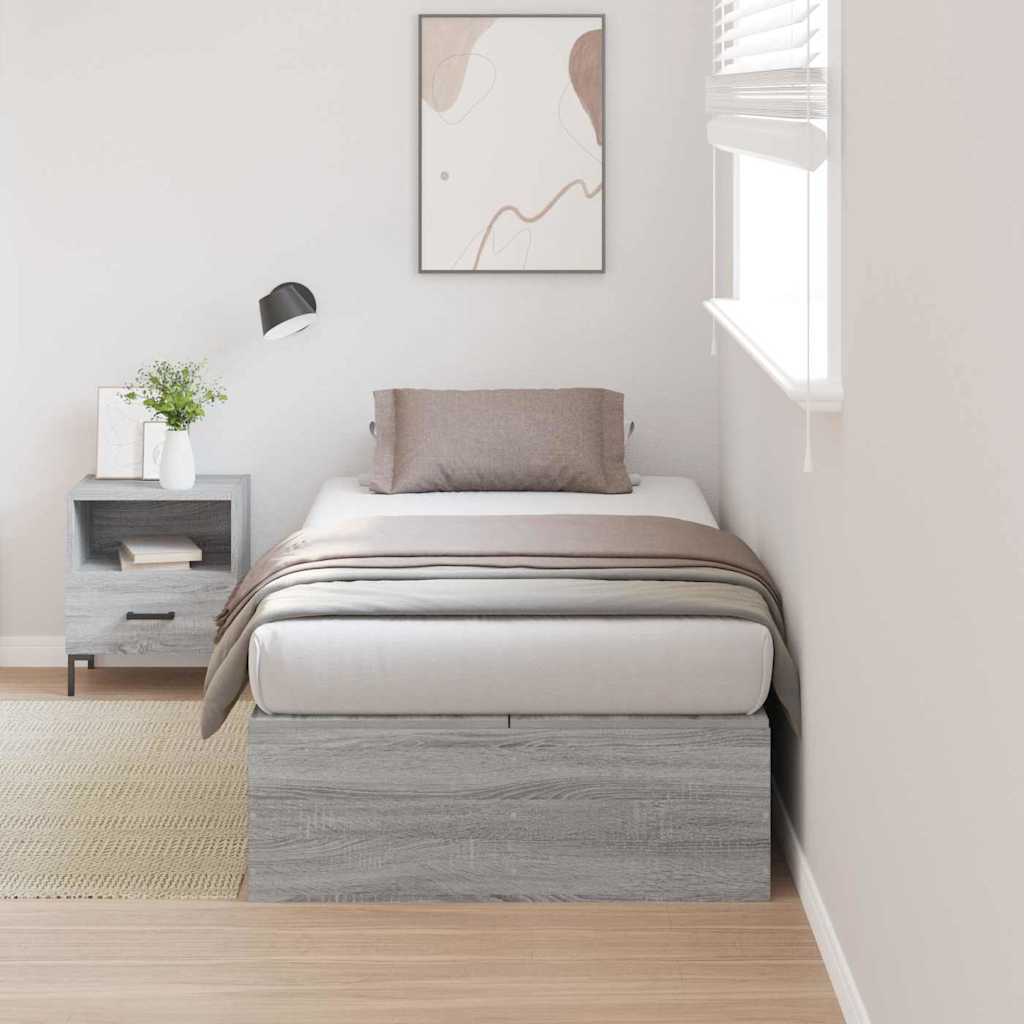 Opbergbedframe met opslag Grijs Sonoma 90 x 190 cm Bewerkt hout is nu te koop bij PeponiXL, paradijselijk wonen!