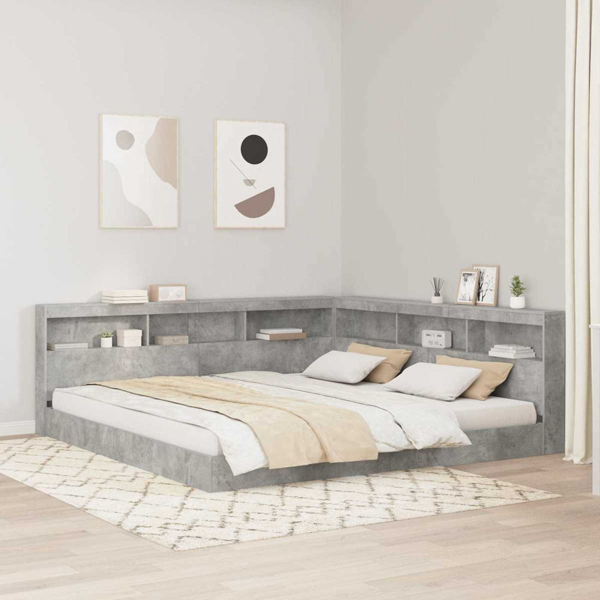 Opberghoofdbord met plank Beton Grijs 180 cm Bewerkt hout is nu te koop bij PeponiXL, paradijselijk wonen!