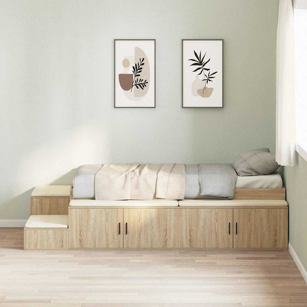 Opbergbedframe Sonoma Eiken 80 cm Bewerkt hout is nu te koop bij PeponiXL, paradijselijk wonen!