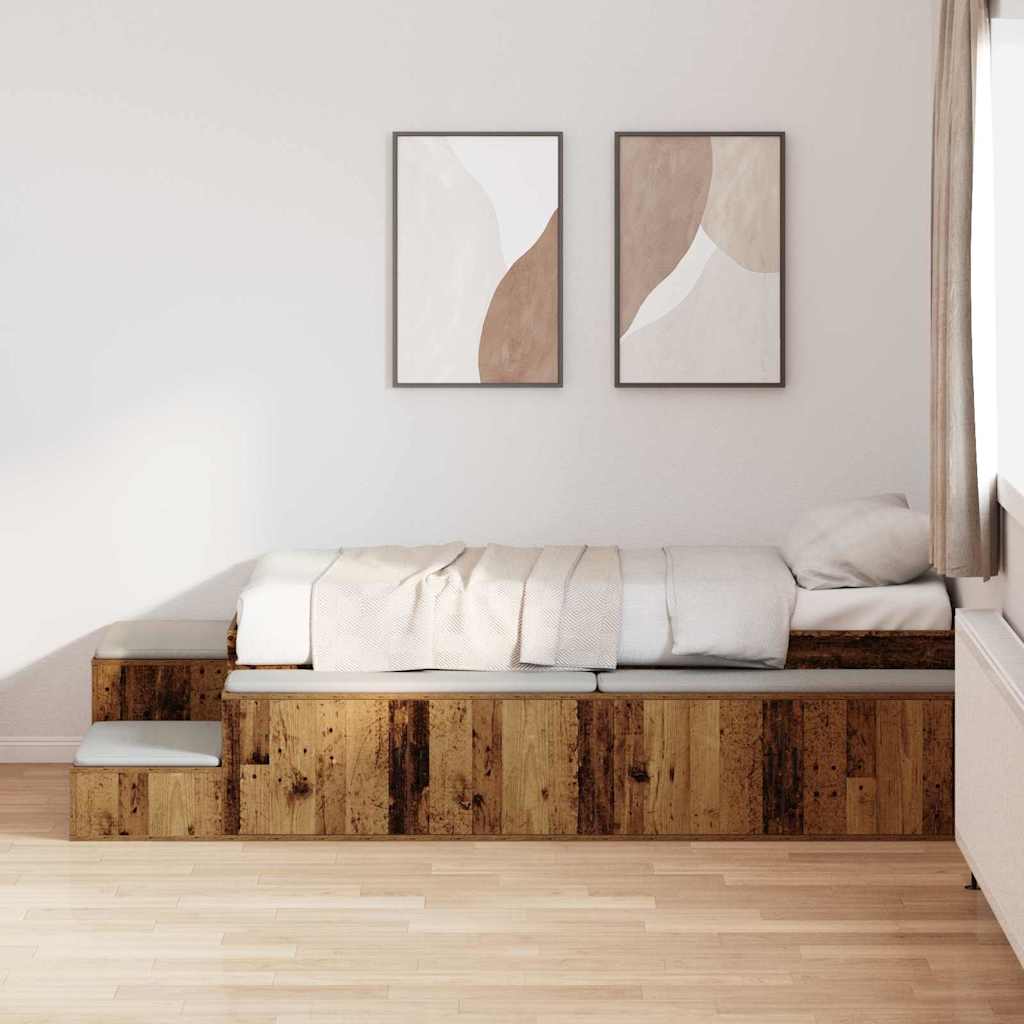 Opbergbedframe Oud Hout 80 cm Bewerkt hout is nu te koop bij PeponiXL, paradijselijk wonen!