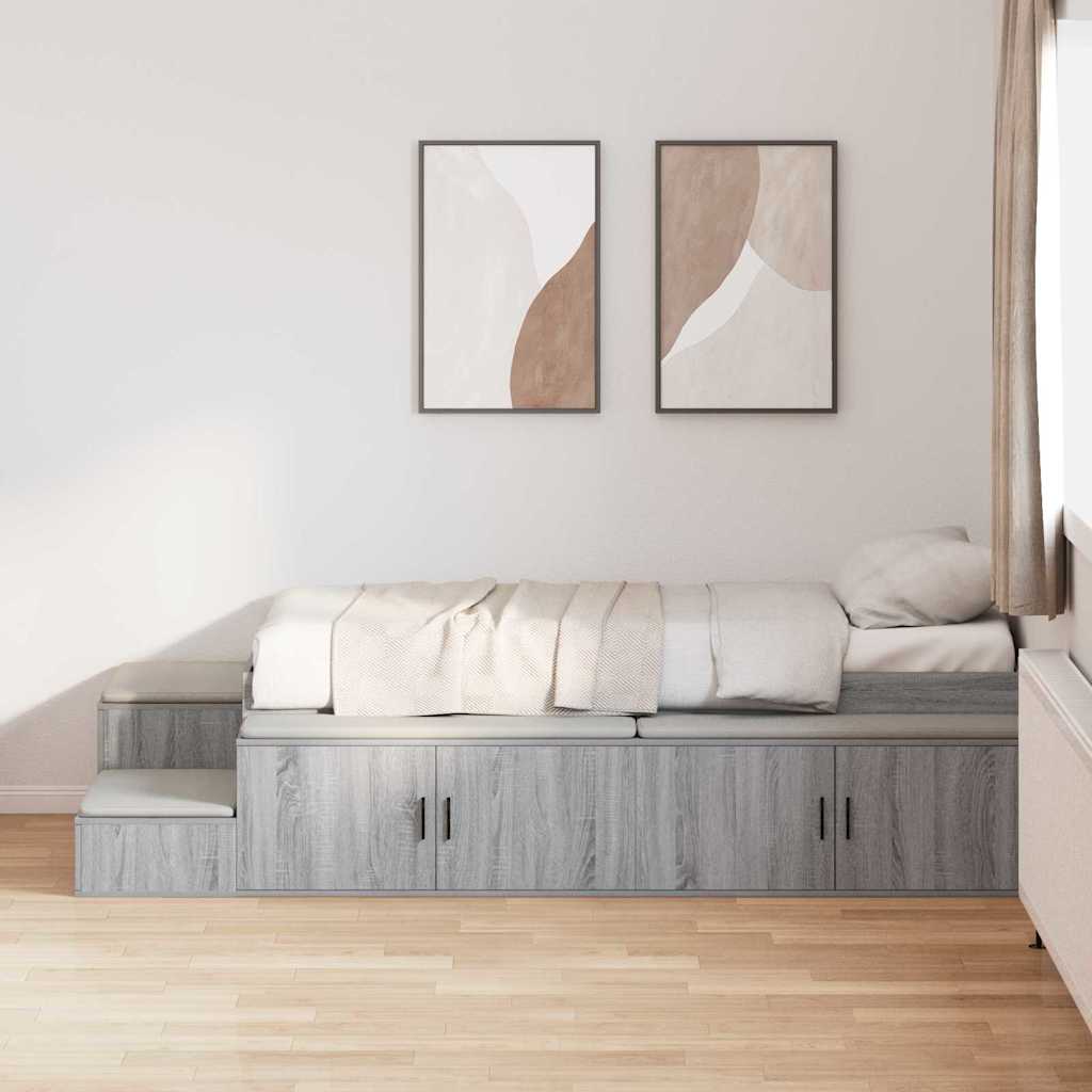 Opbergbedframe met opslag Grijs Sonoma 75 cm Bewerkt hout is nu te koop bij PeponiXL, paradijselijk wonen!