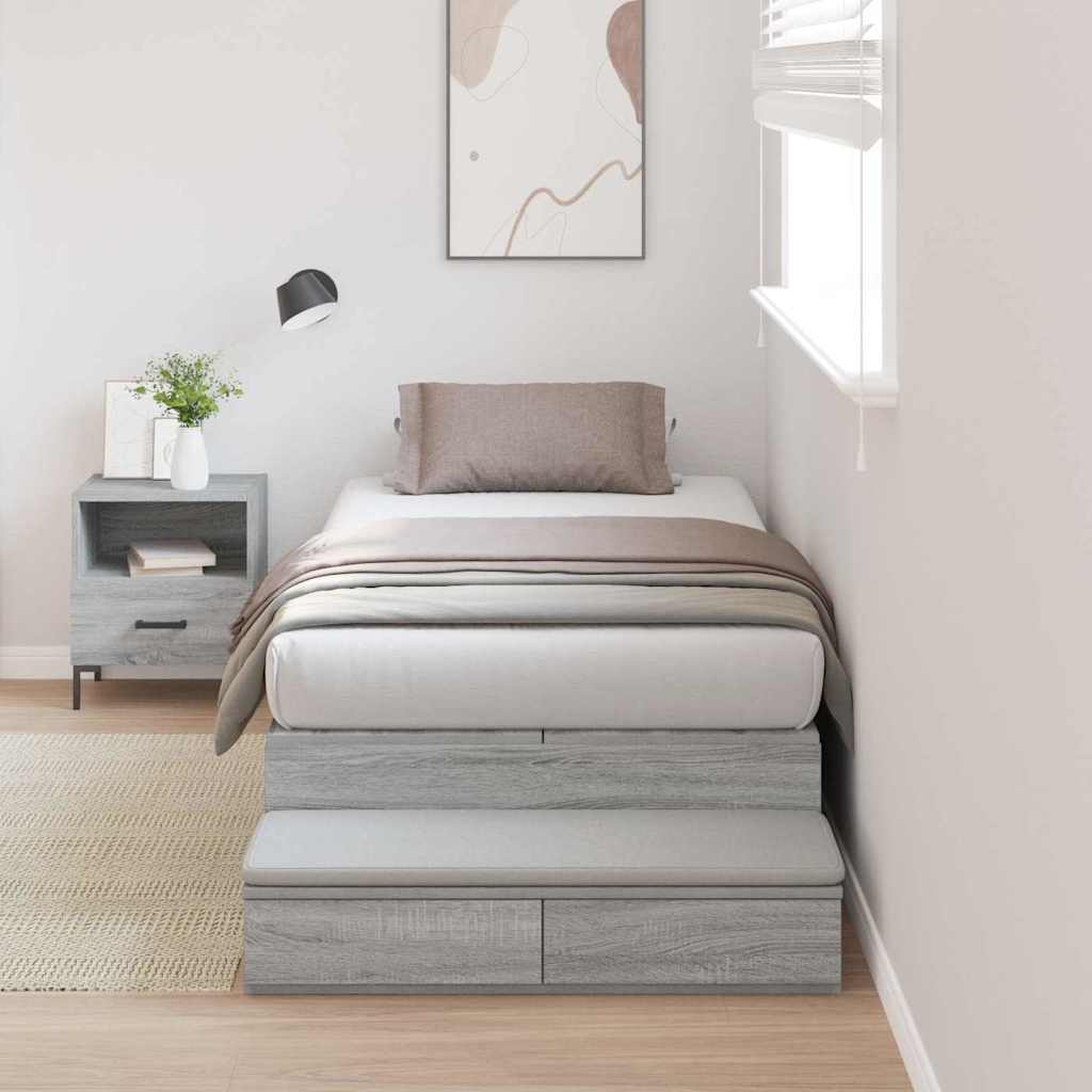 Opbergbedframe met lade Grijs Sonoma 100 cm Bewerkt hout is nu te koop bij PeponiXL, paradijselijk wonen!