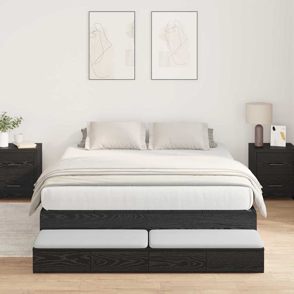 Opbergbedframe met lade Zwart Eiken 140 cm Bewerkt hout is nu te koop bij PeponiXL, paradijselijk wonen!