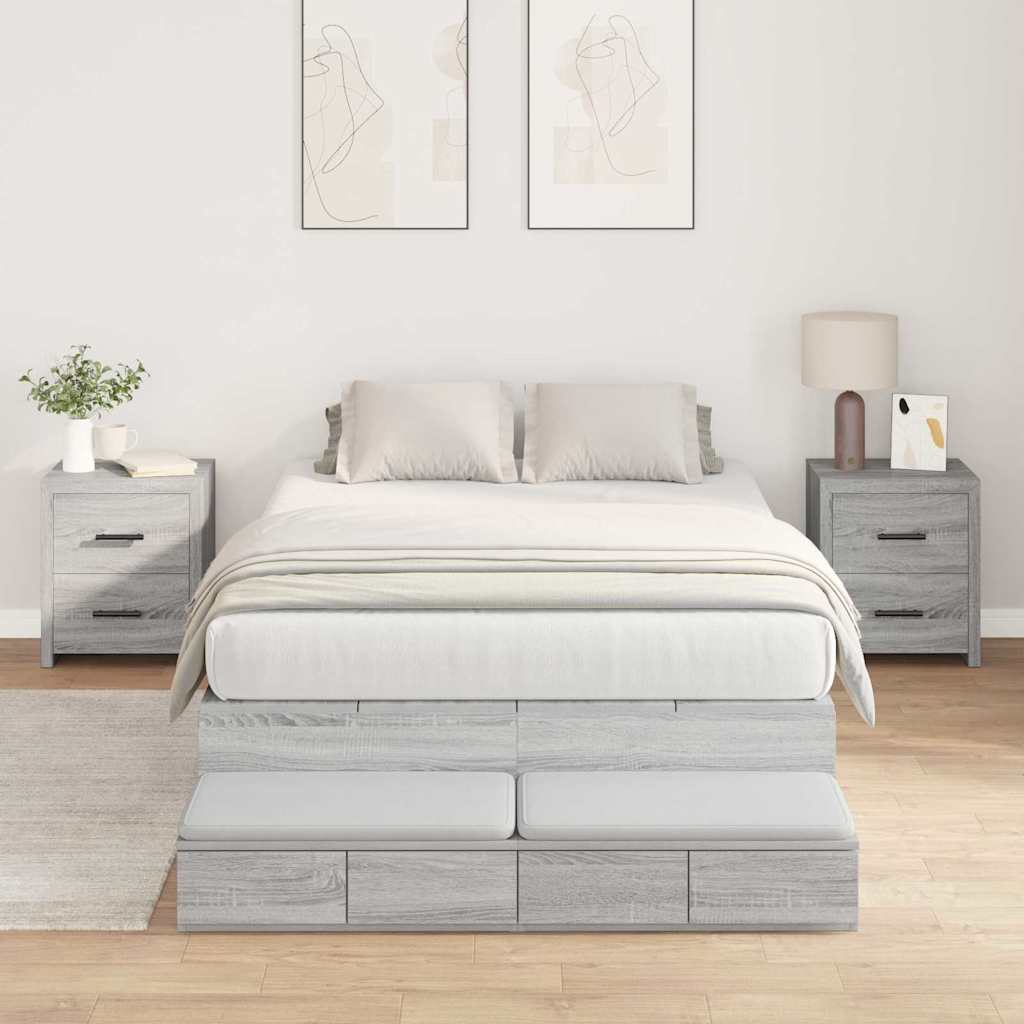 Opbergbedframe met lade Grijs Sonoma 120 cm Bewerkt hout is nu te koop bij PeponiXL, paradijselijk wonen!