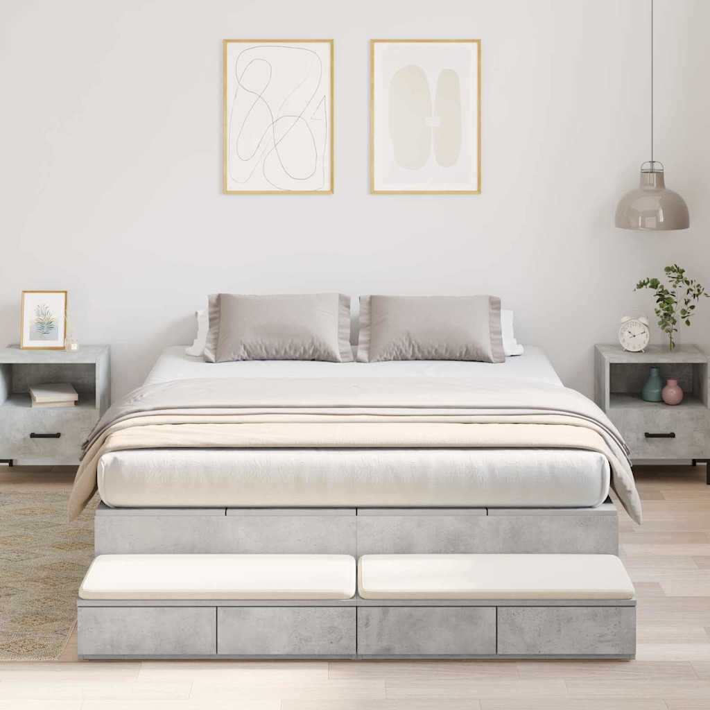 Opbergbedframe met lade Beton Grijs 140 cm Bewerkt hout is nu te koop bij PeponiXL, paradijselijk wonen!