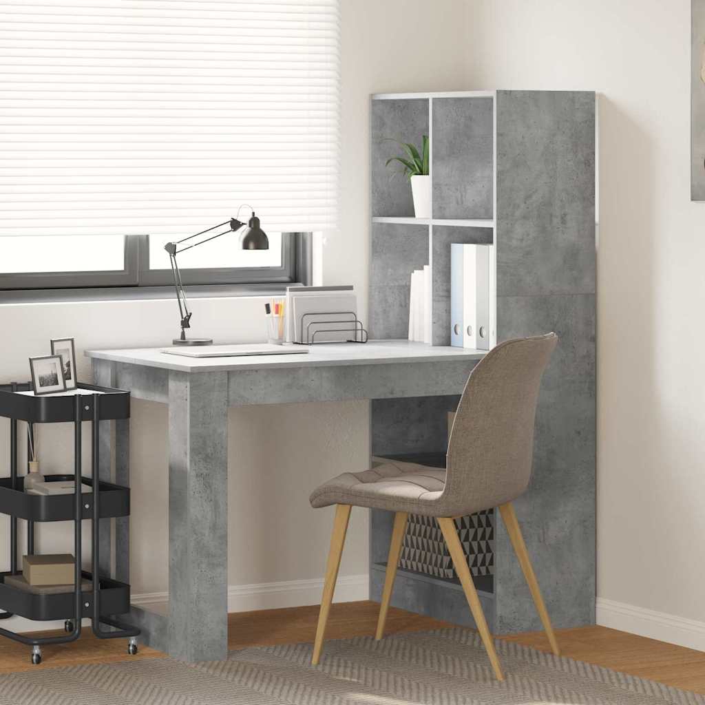 Bureau met plank Beton Grijs 122 x 67 x 145 cm Bewerkt hout is nu te koop bij PeponiXL, paradijselijk wonen!