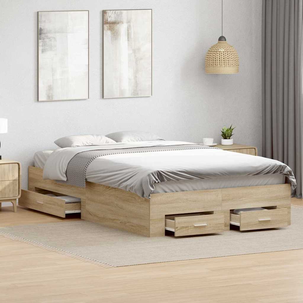 Bedframe met lade met opslag Bruin 120 x 190 cm Bewerkt hout is nu te koop bij PeponiXL, paradijselijk wonen!