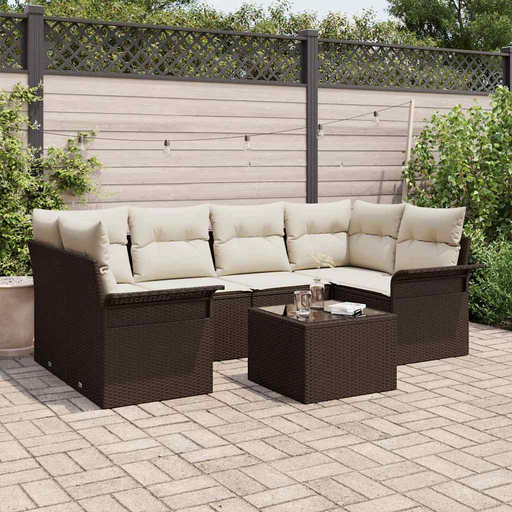 Tuin Sofa Set met kussen 7 pcs Bruin poly rattan is nu te koop bij PeponiXL, paradijselijk wonen!