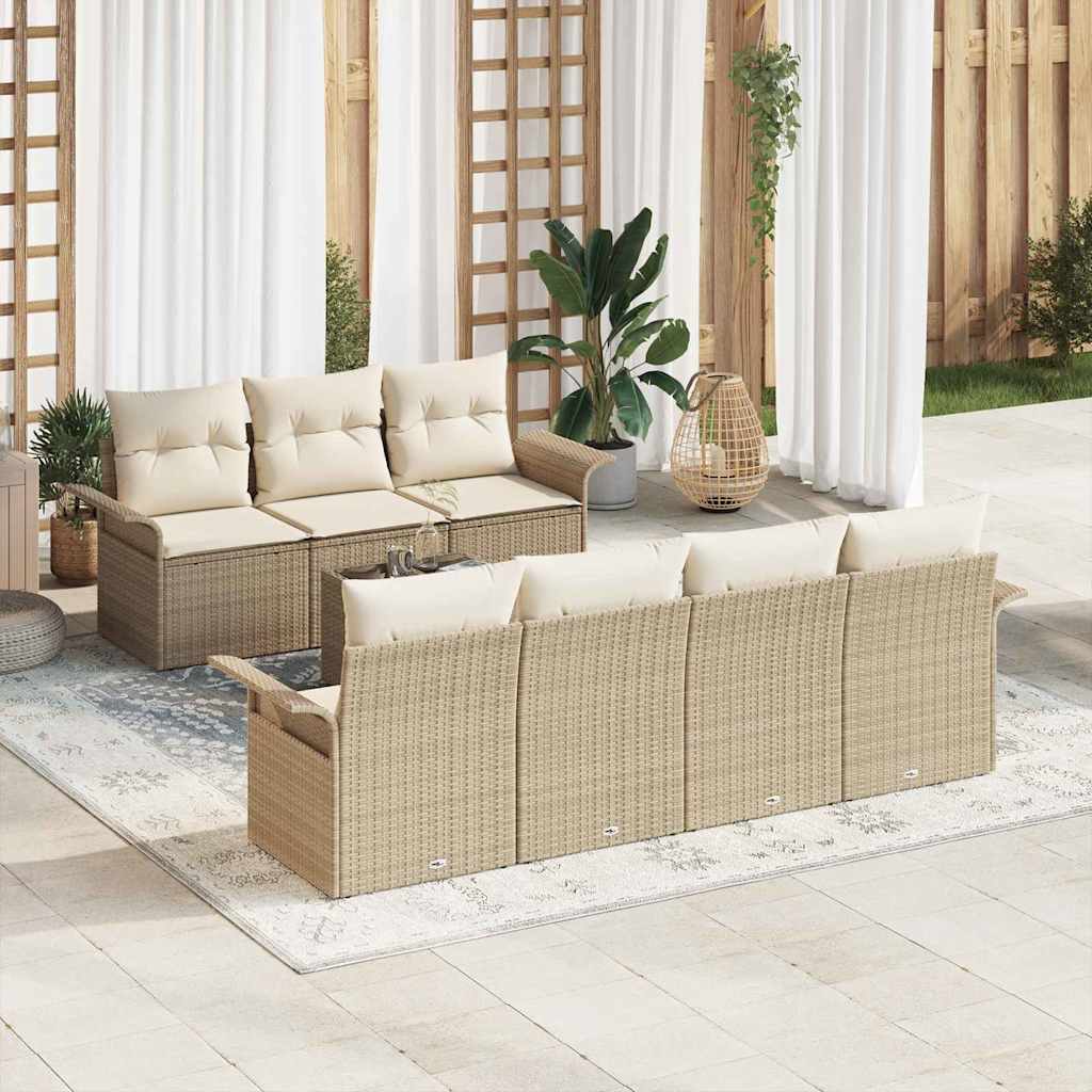 Tuin Sofa Set met kussen 8 pcs Beige poly rattan is nu te koop bij PeponiXL, paradijselijk wonen!