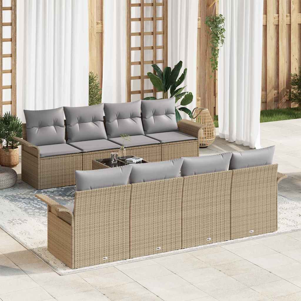 Tuin Sofa Set 9 pcs Beige Poly riet is nu te koop bij PeponiXL, paradijselijk wonen!
