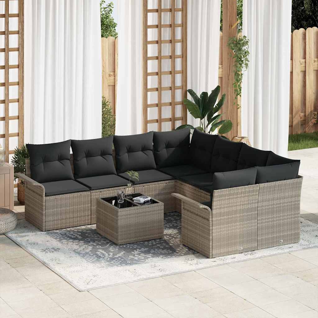 Tuin Sofa Set 9 pcs Lichtgrijs Poly riet is nu te koop bij PeponiXL, paradijselijk wonen!