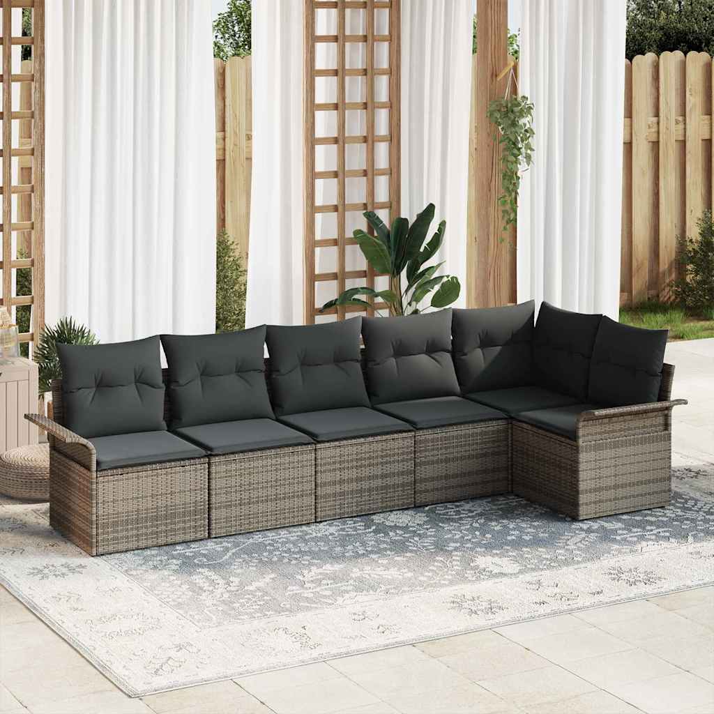Tuin Sofa Set met kussen 6 pcs Grijs poly rattan is nu te koop bij PeponiXL, paradijselijk wonen!