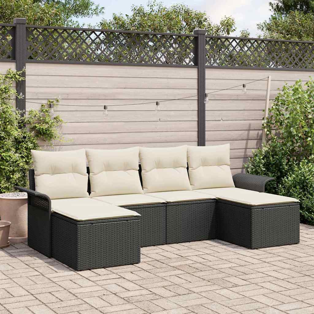 Tuin Sofa Set met kussen 6 pcs Zwart poly rattan is nu te koop bij PeponiXL, paradijselijk wonen!